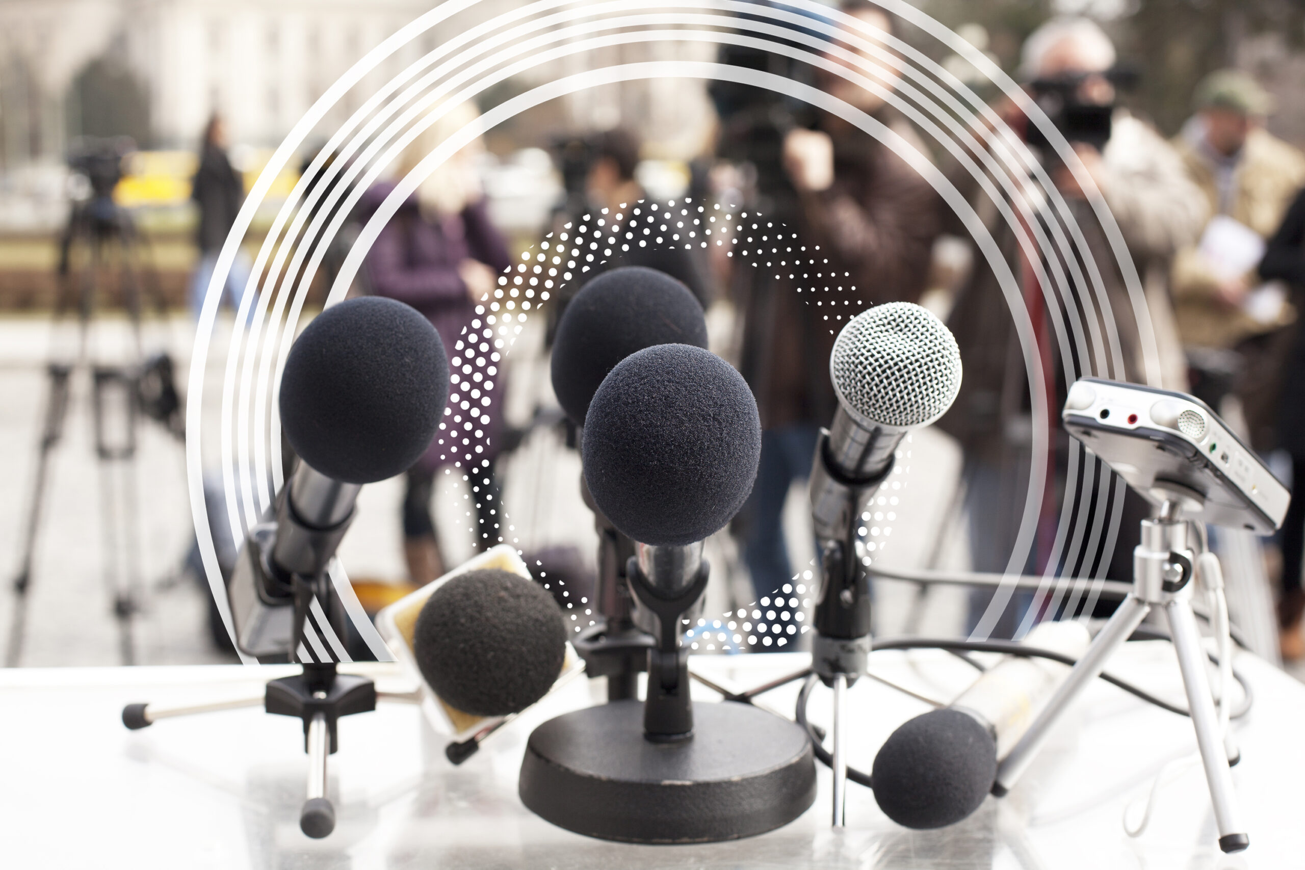 microphones on desk, media